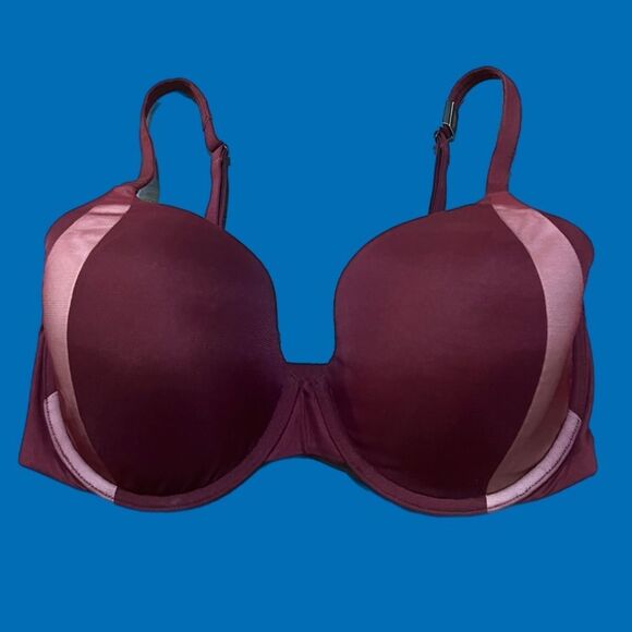 Victoria’s Secret Body Lined Perfect Coverage mesh bra burgundy 32DDD - Picture 2 of 4